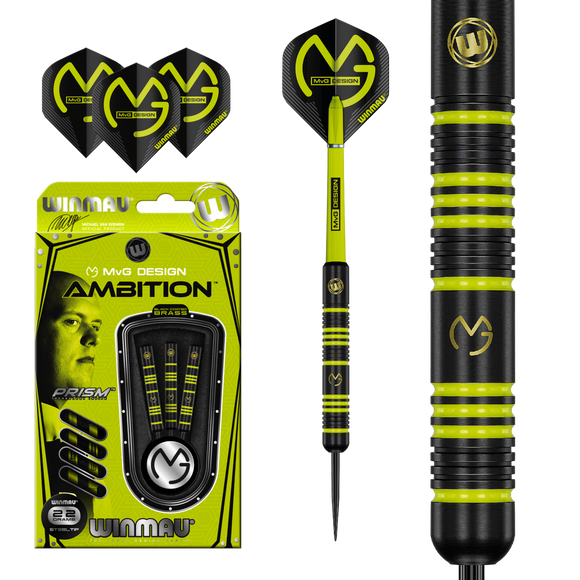 WINMAU MICHAEL VAN GERWEN AMBITION BLACK COATED BRASS STEEL TIP DARTS